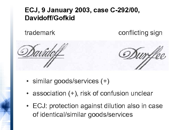 ECJ, 9 January 2003, case C-292/00, Davidoff/Gofkid trademark conflicting sign • similar goods/services (+)