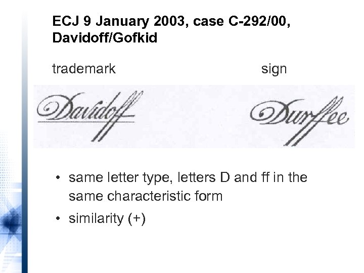 ECJ 9 January 2003, case C-292/00, Davidoff/Gofkid trademark sign • same letter type, letters