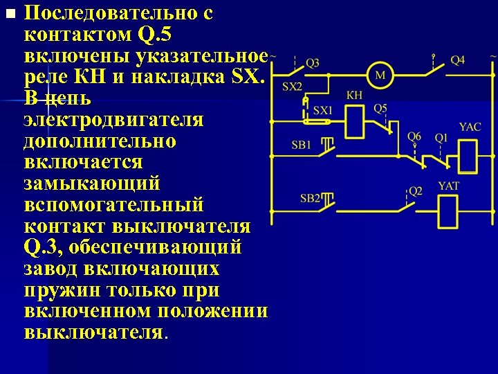 n Последовательно с контактом Q. 5 включены указательное реле КН и накладка SX. В