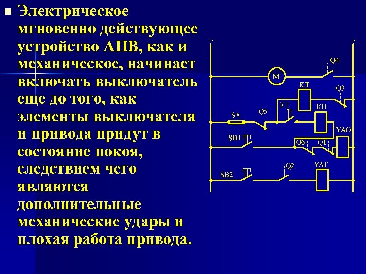 n Электрическое мгновенно действующее устройство АПВ, как и механическое, начинает включать выключатель еще до