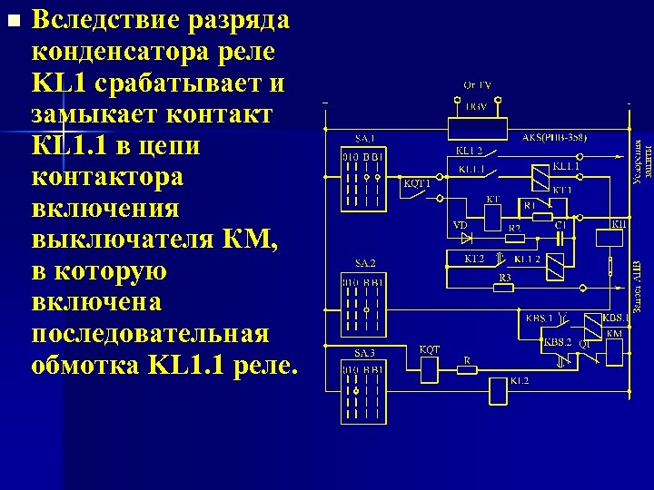 n Вследствие разряда конденсатора реле KL 1 срабатывает и замыкает контакт КL 1. 1