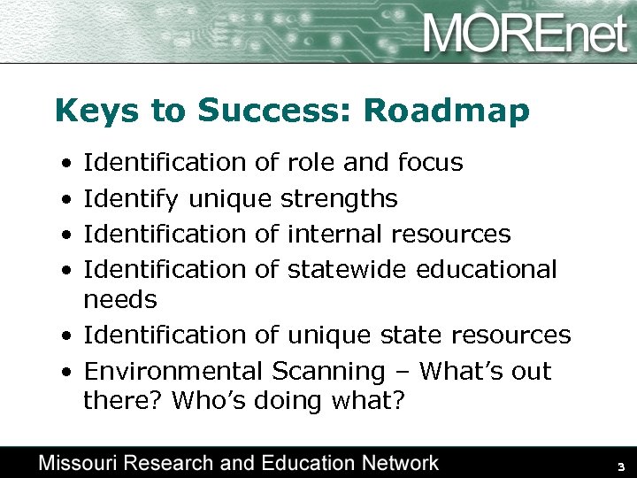 Keys to Success: Roadmap • • Identification of role and focus Identify unique strengths