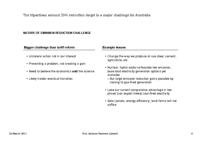 The bipartisan around 25% reduction target is a major challenge for Australia NATURE OF