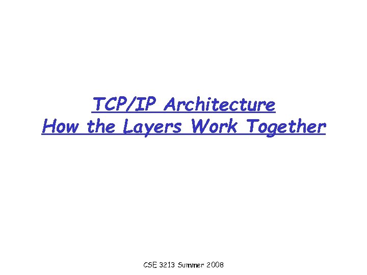 TCP/IP Architecture How the Layers Work Together CSE 3213 Summer 2008 