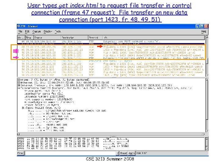 User types get index. html to request file transfer in control connection (frame 47