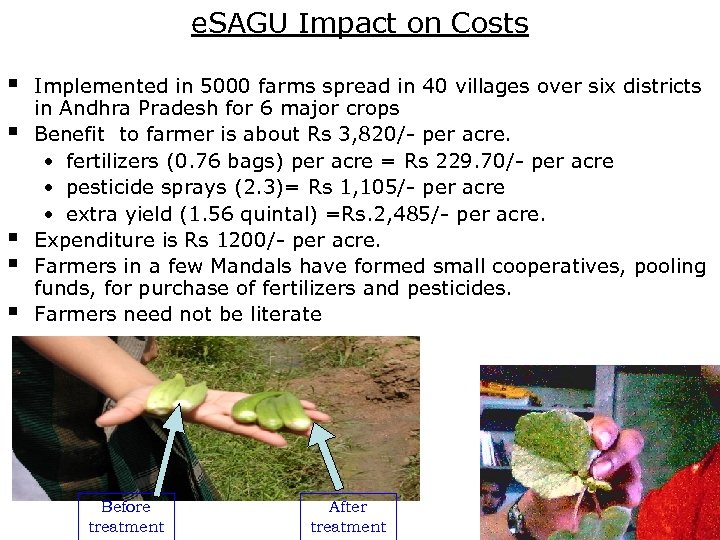 e. SAGU Impact on Costs § § § Implemented in 5000 farms spread in