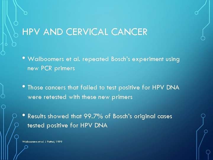 HPV AND CERVICAL CANCER • Walboomers et al. repeated Bosch’s experiment using new PCR