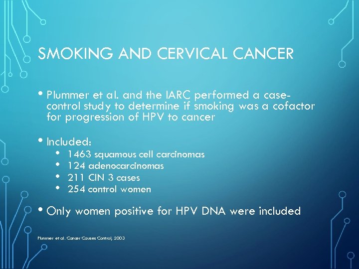SMOKING AND CERVICAL CANCER • Plummer et al. and the IARC performed a case-