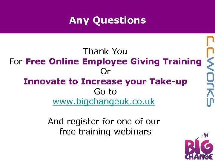 Any Questions Thank You For Free Online Employee Giving Training Or Innovate to Increase