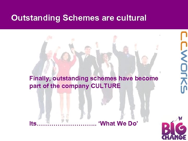 Outstanding Schemes are cultural Finally, outstanding schemes have become part of the company CULTURE