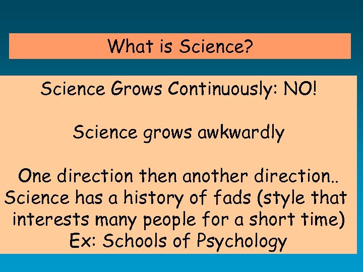 What is Science? Science Grows Continuously: NO! Science grows awkwardly One direction then another