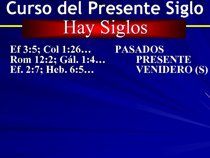 Curso del Presente Siglo Hay Siglos Ef 3: 5; Col 1: 26… PASADOS Rom