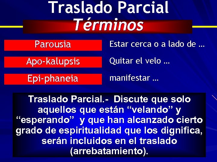 Traslado Parcial Términos Parousia Estar cerca o a lado de … Apo-kalupsis Quitar el