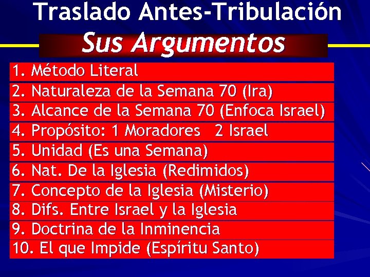 Traslado Antes-Tribulación Sus Argumentos 1. Método Literal 2. Naturaleza de la Semana 70 (Ira)
