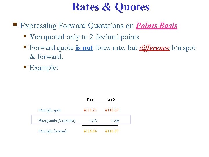 Rates & Quotes § Expressing Forward Quotations on Points Basis • Yen quoted only