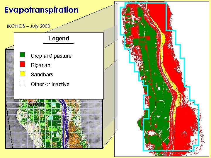 Evapotranspiration IKONOS – July 2000 Legend Crop and pasture Riparian Sandbars Riparian Other or