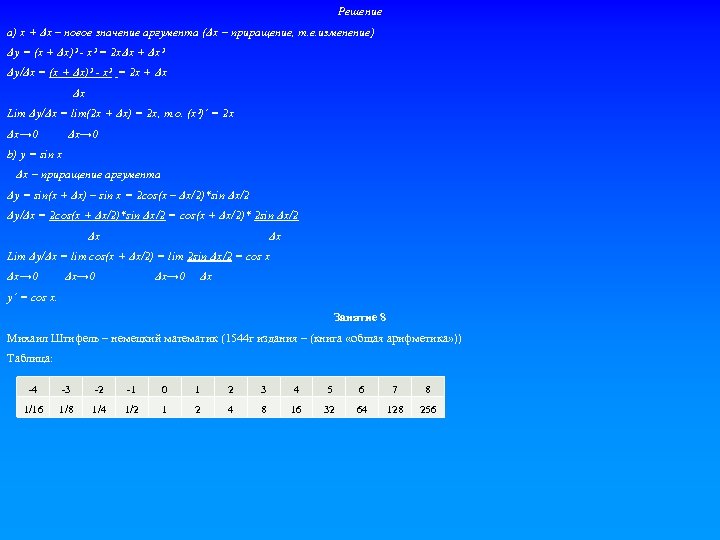 Решение а) x + Δx – новое значение аргумента (Δx – приращение, т. е.