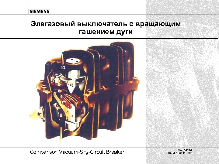 Элегазовый выключатель с вращающим гашением дуги Comparison Vacuum-SF 6 -Circuit Breaker Vac_SF 6/TG Stand.