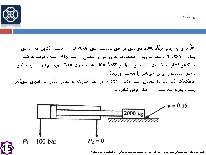  ﻣﺴﺌﻠﻪ Ø ﺑﺎﺭی ﺑﻪ ﺟﺮﻡ 2000 Kg ﺑﺎیﺴﺘی ﺩﺭ ﻃی ﻣﺴﺎﻓﺖ ﺍﻓﻘی 50