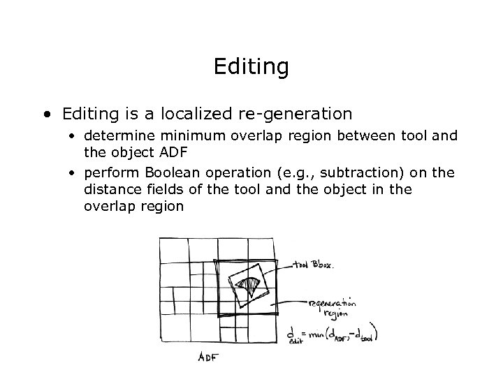 Editing • Editing is a localized re-generation • determine minimum overlap region between tool