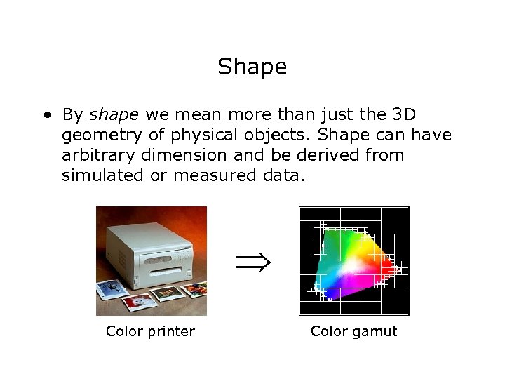 Shape • By shape we mean more than just the 3 D geometry of