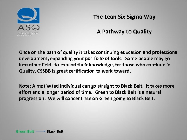 The Lean Six Sigma Way A Pathway to Quality Once on the path of