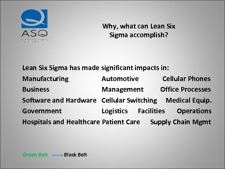 Why, what can Lean Six Sigma accomplish? Lean Six Sigma has made significant impacts