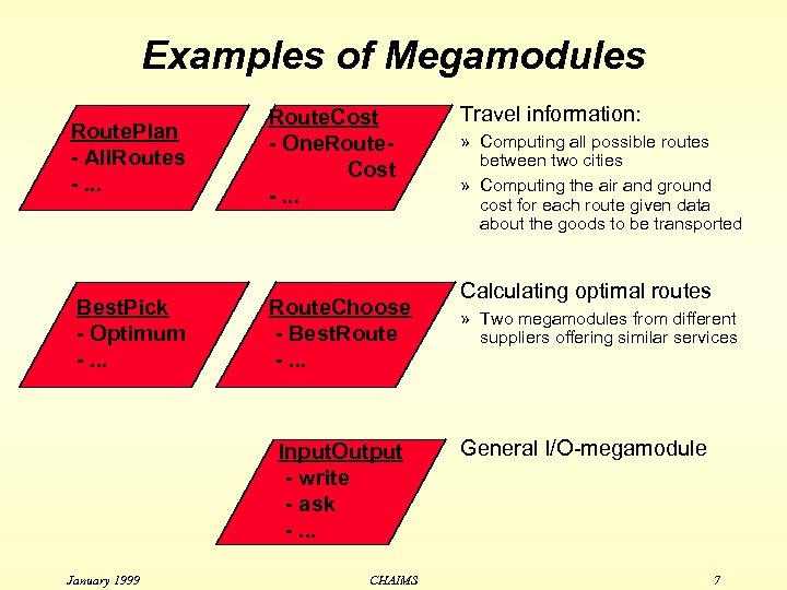 Examples of Megamodules Route. Plan - All. Routes -. . . Best. Pick -