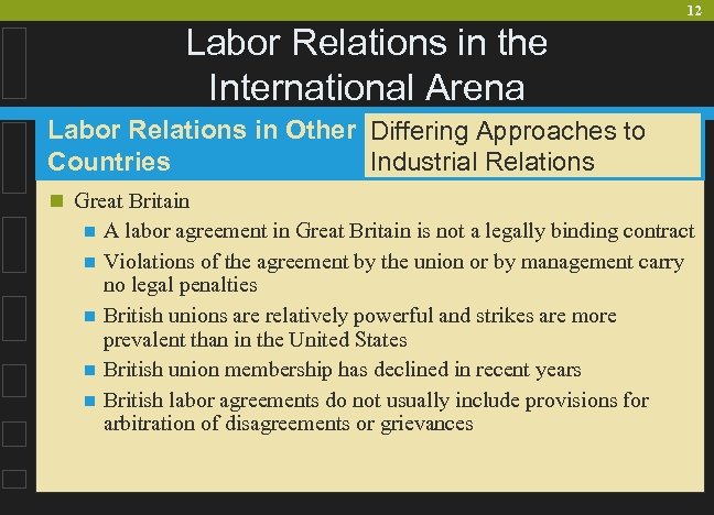12 Labor Relations in the International Arena Labor Relations in Other Differing Approaches to