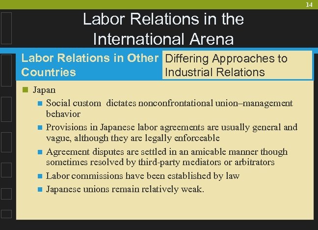 14 Labor Relations in the International Arena Labor Relations in Other Differing Approaches to