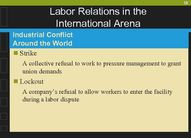 18 Labor Relations in the International Arena Industrial Conflict Around the World n Strike