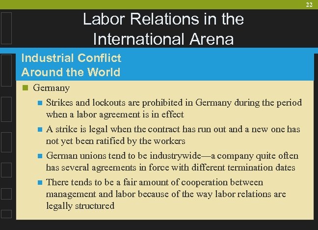 22 Labor Relations in the International Arena Industrial Conflict Around the World n Germany