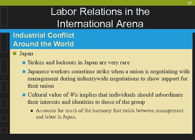 23 Labor Relations in the International Arena Industrial Conflict Around the World n Japan