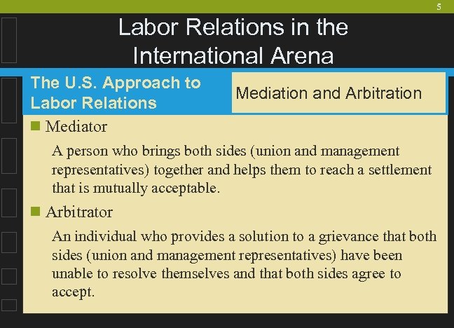 5 Labor Relations in the International Arena The U. S. Approach to Labor Relations