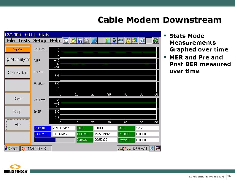 Cable Modem Downstream § Stats Mode Measurements Graphed over time § MER and Pre