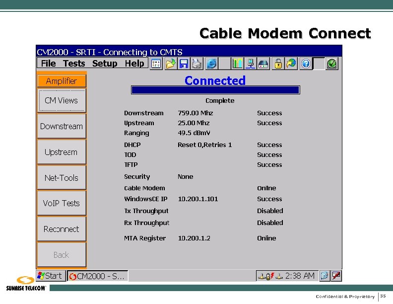 Cable Modem Connect Confidential & Proprietary 35 