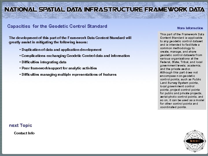 Capacities for the Geodetic Control Standard The development of this part of the Framework