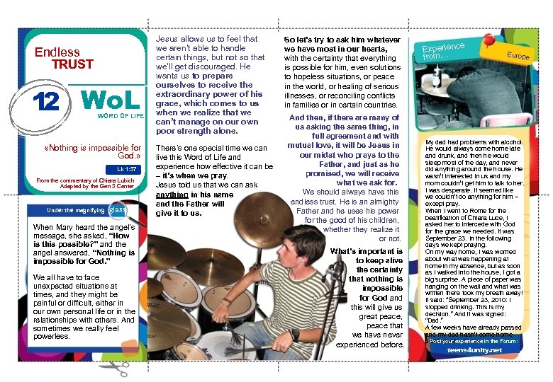 Endless TRUST 12 Wo. L WORD OF LIFE «Nothing is impossible for God. »