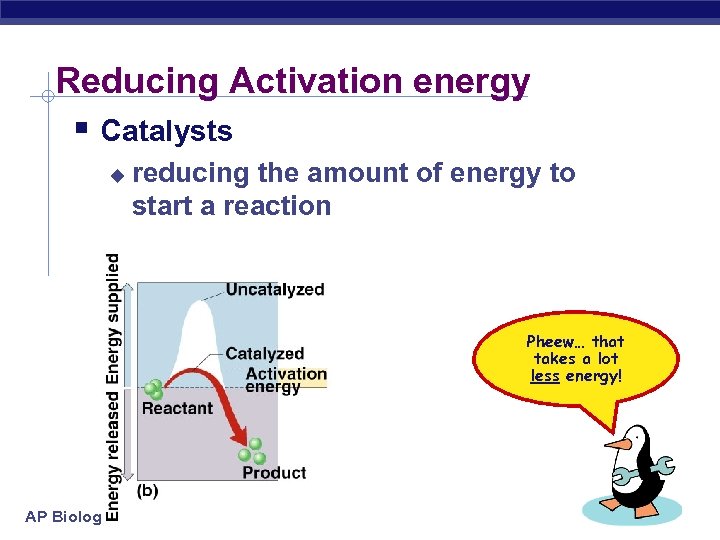 Reducing Activation energy § Catalysts u reducing the amount of energy to start a