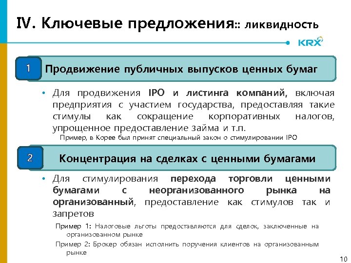 Ⅳ. Ключевые предложения: : ликвидность 1 Продвижение публичных выпусков ценных бумаг • Для продвижения