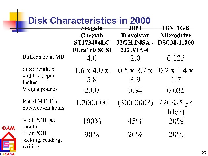 Disk Characteristics in 2000 AM La. CASA 25 