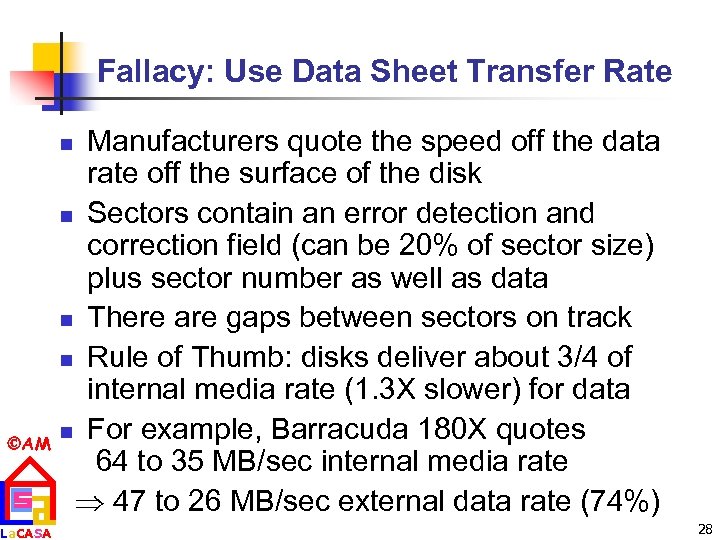 Fallacy: Use Data Sheet Transfer Rate Manufacturers quote the speed off the data rate