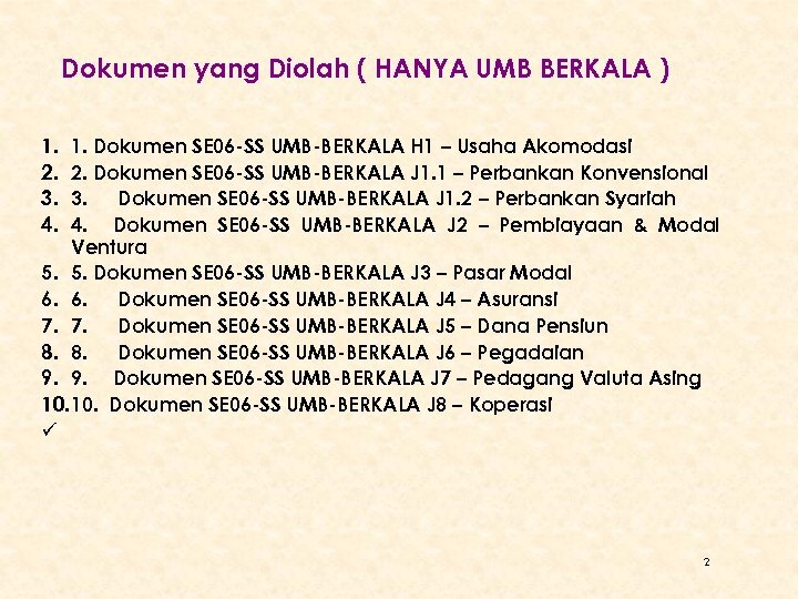 Dokumen yang Diolah ( HANYA UMB BERKALA ) 1. 2. 3. 4. 1. Dokumen
