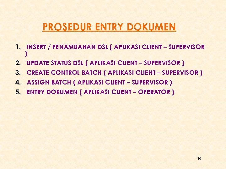 PROSEDUR ENTRY DOKUMEN 1. INSERT / PENAMBAHAN DSL ( APLIKASI CLIENT – SUPERVISOR )