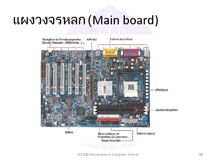 แผงวงจรหลก (Main board) 225100 Introduction to Computer Science 56 