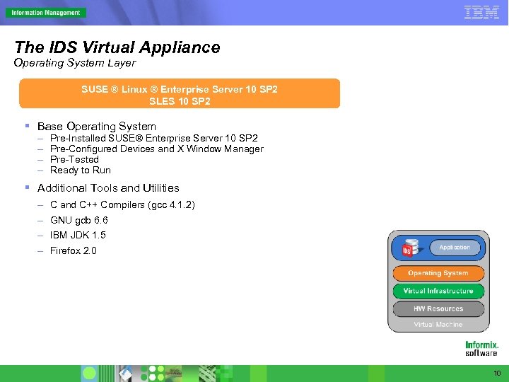 The IDS Virtual Appliance Operating System Layer SUSE ® Linux ® Enterprise Server 10