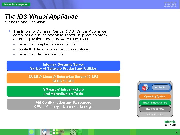 The IDS Virtual Appliance Purpose and Definition § The Informix Dynamic Server (IDS) Virtual