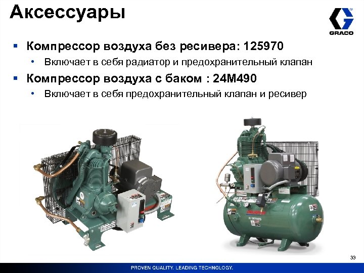Аксессуары § Компрессор воздуха без ресивера: 125970 • Включает в себя радиатор и предохранительный