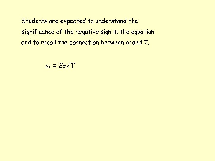 Students are expected to understand the significance of the negative sign in the equation
