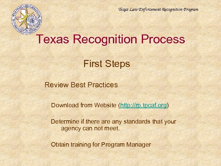 Texas Law Enforcement Recognition Program Texas Recognition Process First Steps Review Best Practices Download